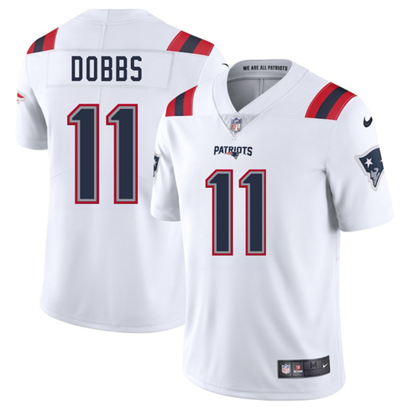 Men's New England Patriots 11 Joshua Dobbs White 2025 Vapor Limited Football Stitched Jersey