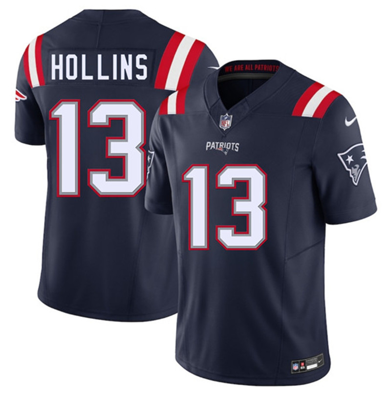 Men's New England Patriots 13 Mack Hollins Navy 2025 F.U.S.E. Vapor Limited Football Stitched Jersey