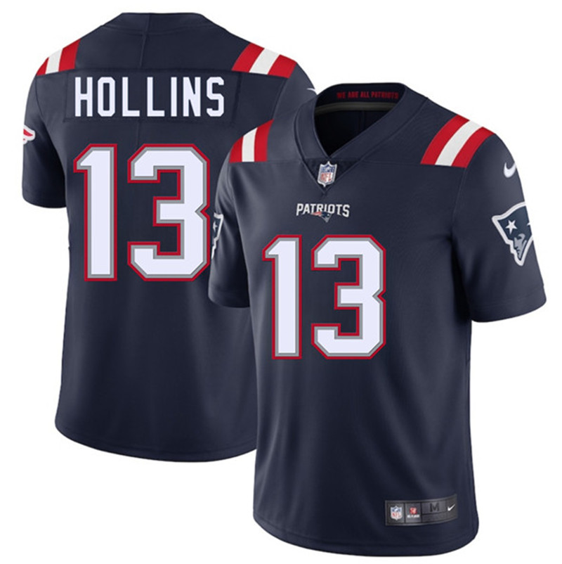 Men's New England Patriots 13 Mack Hollins Navy 2025 Vapor Limited Football Stitched Jersey