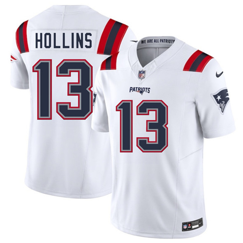 Men's New England Patriots 13 Mack Hollins White 2025 F.U.S.E. Vapor Limited Football Stitched Jersey