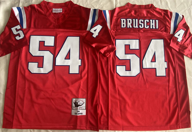 Men's New England Patriots 54 Tedy Bruschi Red Throwback Stitched Football Jersey