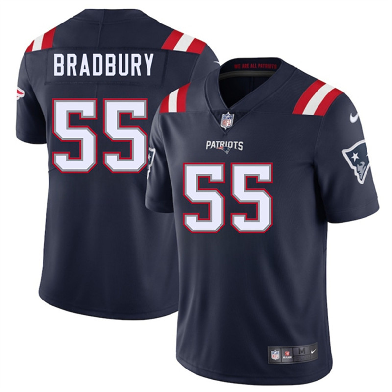 Men's New England Patriots 55 Garrett Bradbury Navy 2025 Vapor Limited Football Stitched Jersey