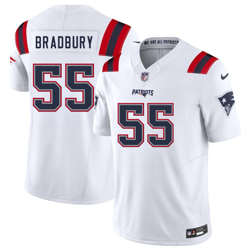 Men's New England Patriots 55 Garrett Bradbury White 2025 F.U.S.E. Vapor Limited Football Stitched Jersey
