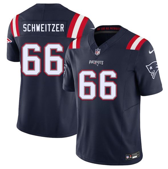 Men's New England Patriots 66 Wes Schweitzer Navy 2025 F.U.S.E. Vapor Limited Football Stitched Jersey