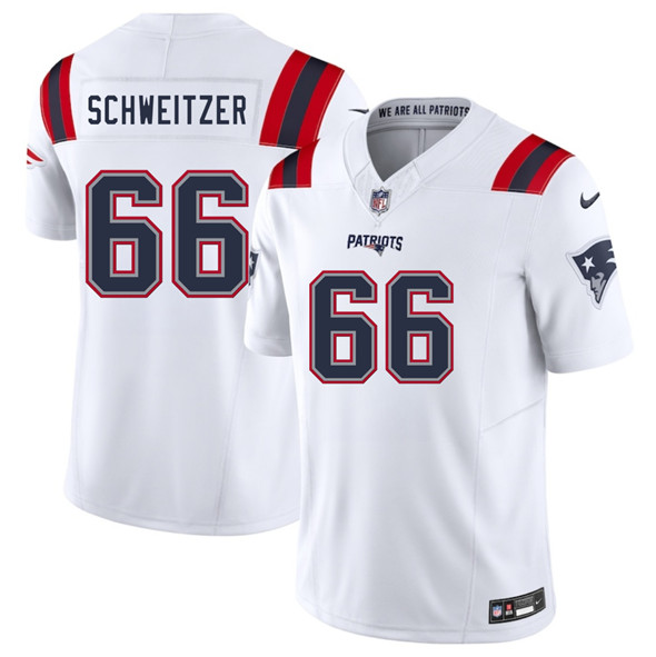 Men's New England Patriots 66 Wes Schweitzer White 2025 F.U.S.E. Vapor Limited Football Stitched Jersey