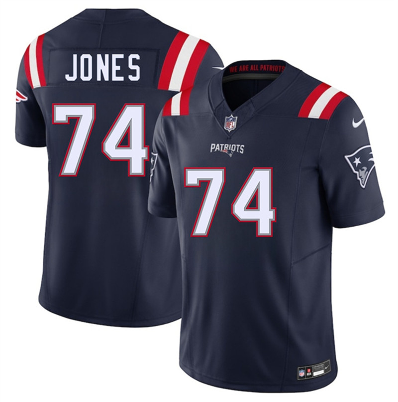 Men's New England Patriots 74 Caleb Jones Navy 2025 F.U.S.E. Vapor Limited Football Stitched Jersey