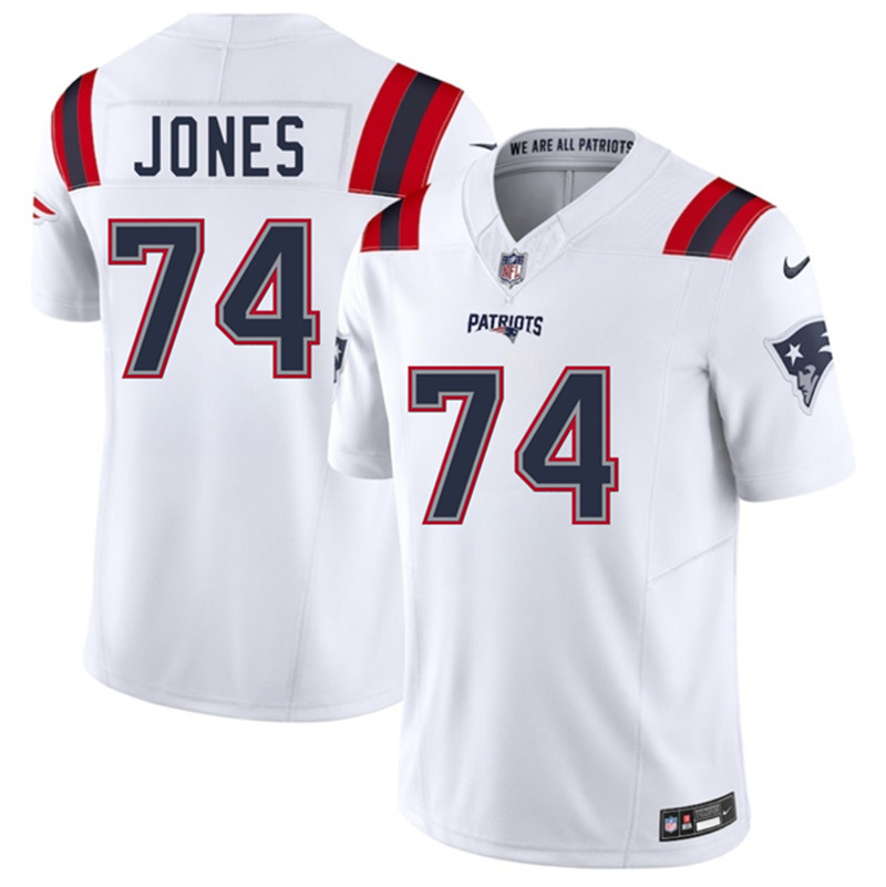 Men's New England Patriots 74 Caleb Jones White 2025 F.U.S.E. Vapor Limited Football Stitched Jersey