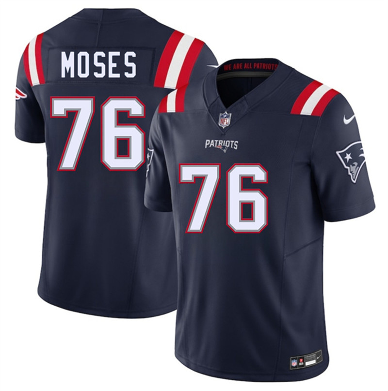 Men's New England Patriots 76 Morgan Moses Navy 2025 F.U.S.E. Vapor Limited Football Stitched Jersey