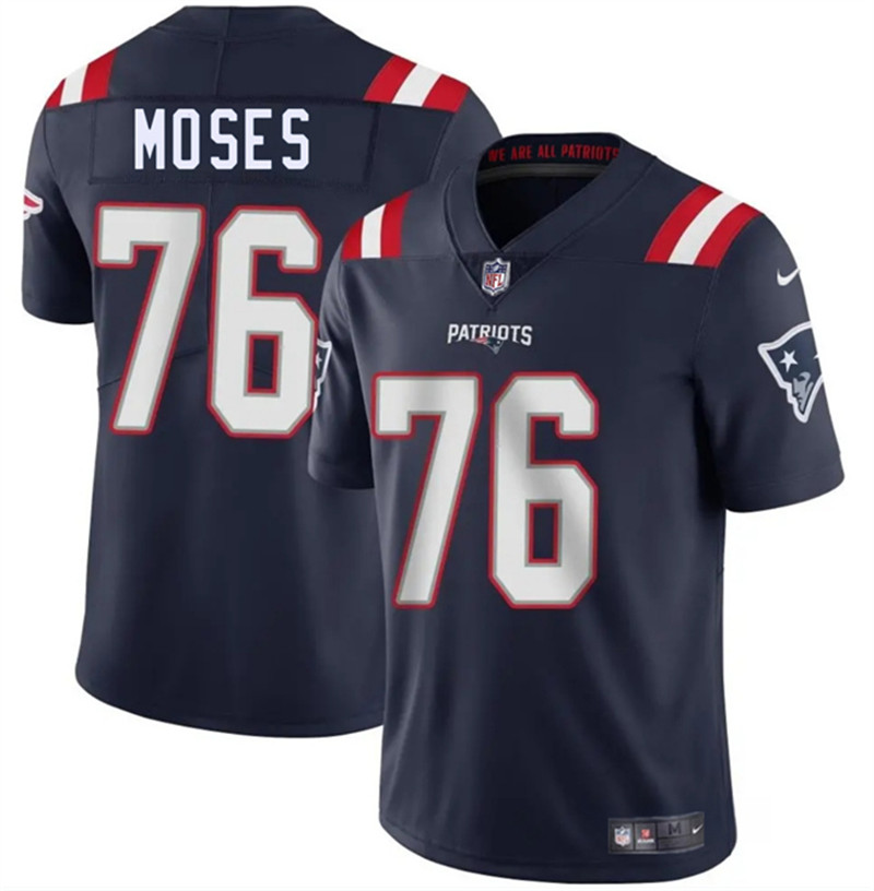 Men's New England Patriots 76 Morgan Moses Navy 2025 Vapor Limited Football Stitched Jersey