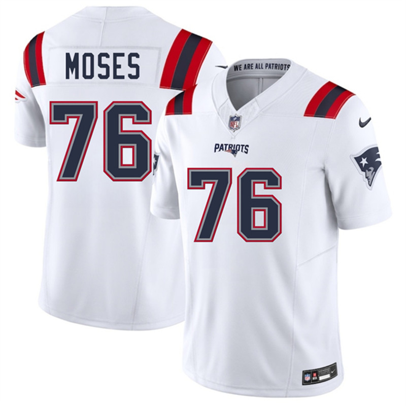 Men's New England Patriots 76 Morgan Moses White 2025 F.U.S.E. Vapor Limited Football Stitched Jersey
