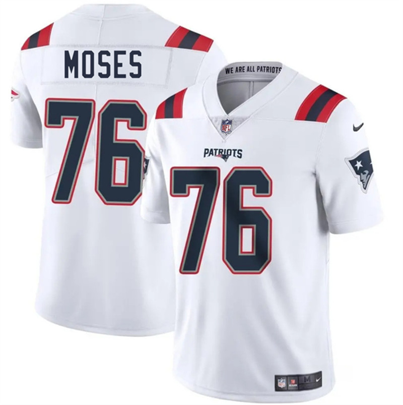 Men's New England Patriots 76 Morgan Moses White 2025 Vapor Limited Football Stitched Jersey