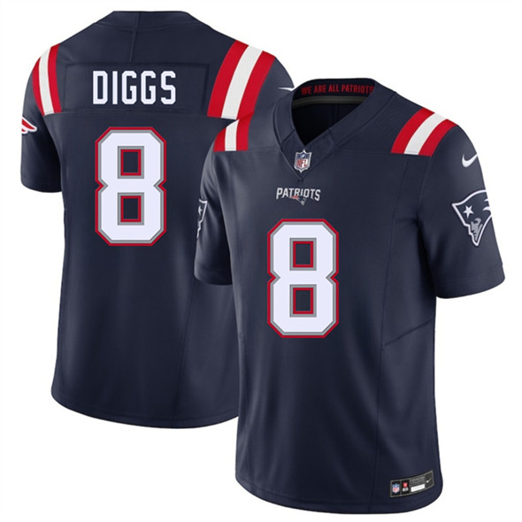 Men's New England Patriots 8 Stefon Diggs Navy 2025 F.U.S.E. Vapor Limited Football Stitched Jersey