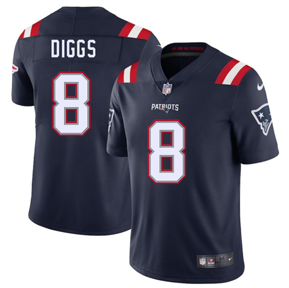 Men's New England Patriots 8 Stefon Diggs Navy 2025 Vapor Limited Football Stitched Jersey