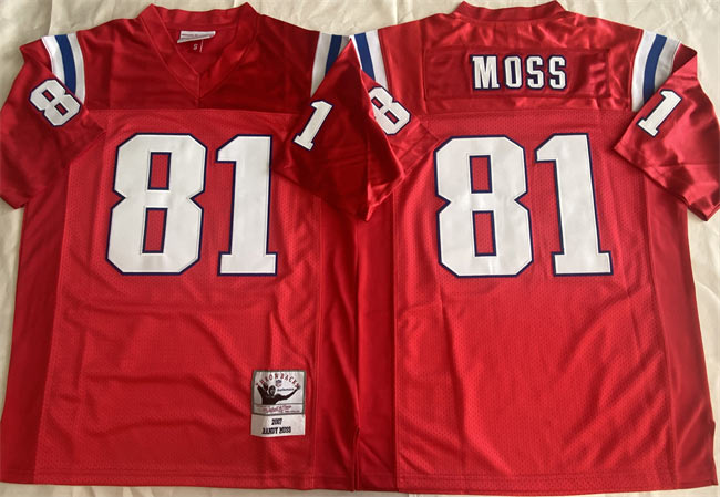 Men's New England Patriots 81 Randy Moss Red Throwback Stitched Football Jersey
