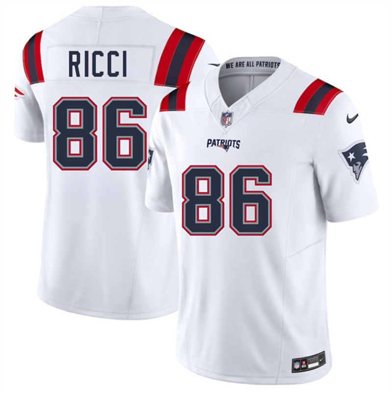 Men's New England Patriots 86 Giovanni Ricci White 2025 F.U.S.E. Vapor Limited Football Stitched Jersey