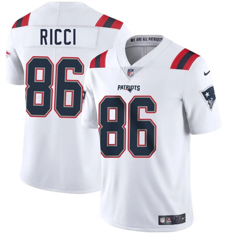 Men's New England Patriots 86 Giovanni Ricci White 2025 Vapor Limited Football Stitched Jersey