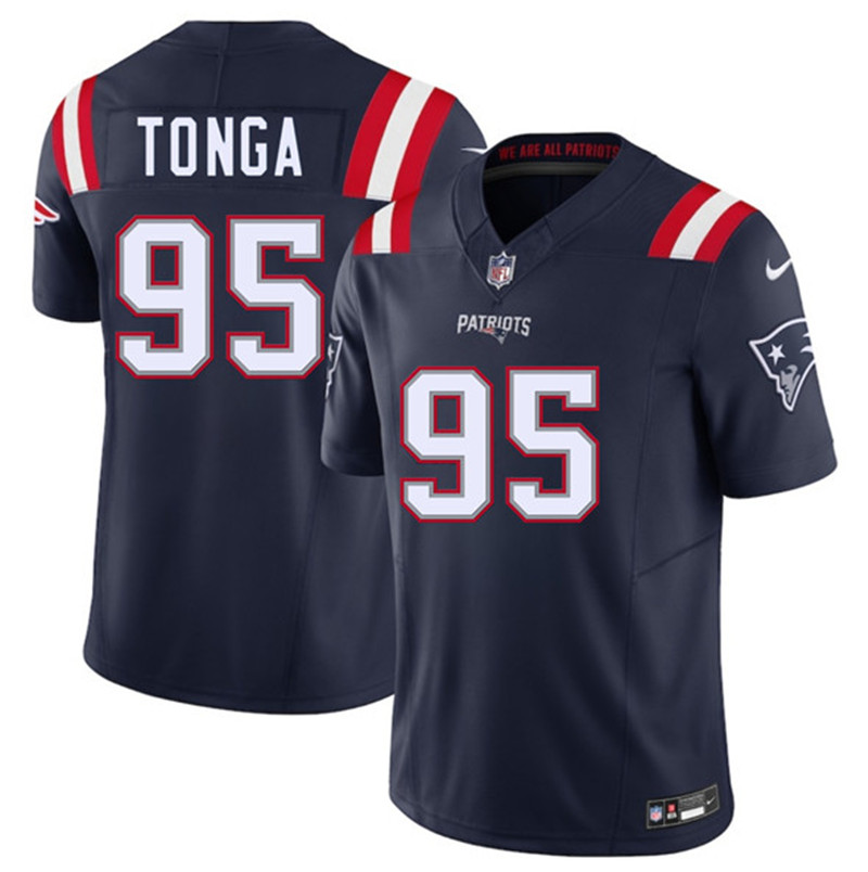 Men's New England Patriots 95 Khyiris Tonga Navy 2025 F.U.S.E. Vapor Limited Football Stitched Jersey