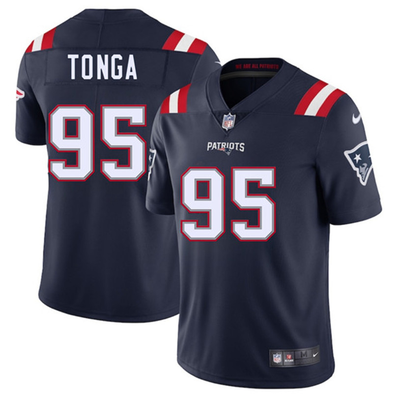 Men's New England Patriots 95 Khyiris Tonga Navy 2025 Vapor Limited Football Stitched Jersey