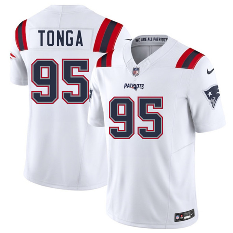 Men's New England Patriots 95 Khyiris Tonga White 2025 F.U.S.E. Vapor Limited Football Stitched Jersey