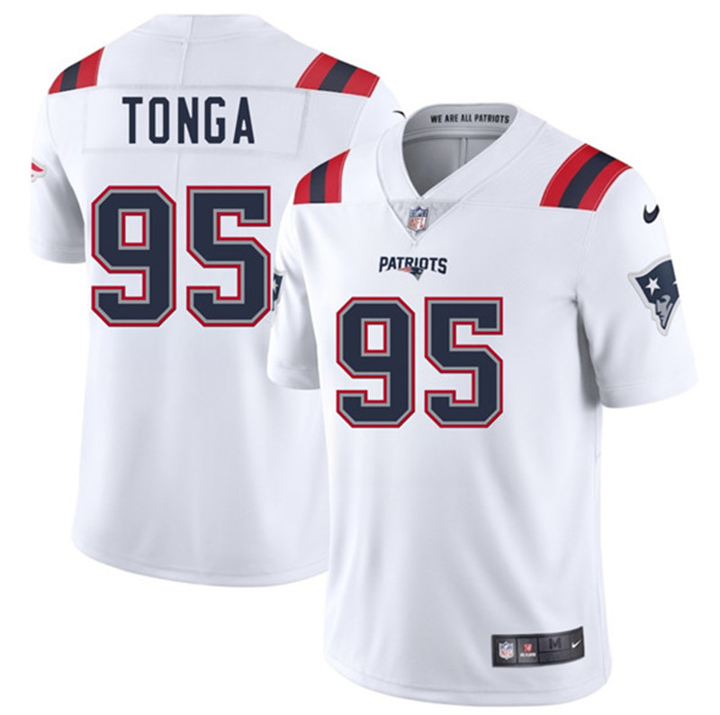 Men's New England Patriots 95 Khyiris Tonga White 2025 Vapor Limited Football Stitched Jersey