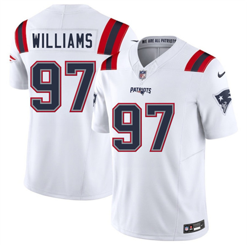 Men's New England Patriots 97 Milton Williams White 2025 F.U.S.E. Vapor Limited Football Stitched Jersey