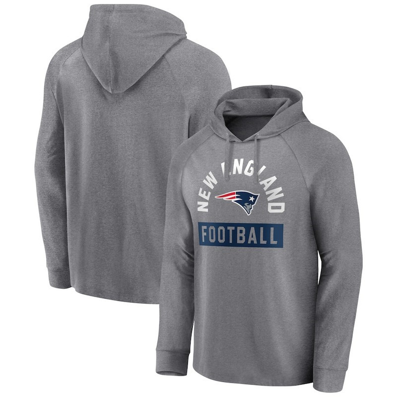 Men's New England Patriots Fanatics Branded Heathered Gray No Time Off Raglan Pullover Hoodie