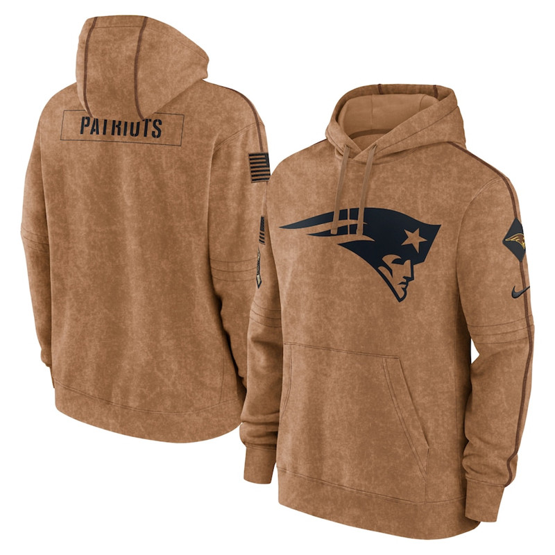 Men's New England Patriots Nike Brown 2023 Salute To Service Club Pullover Hoodie