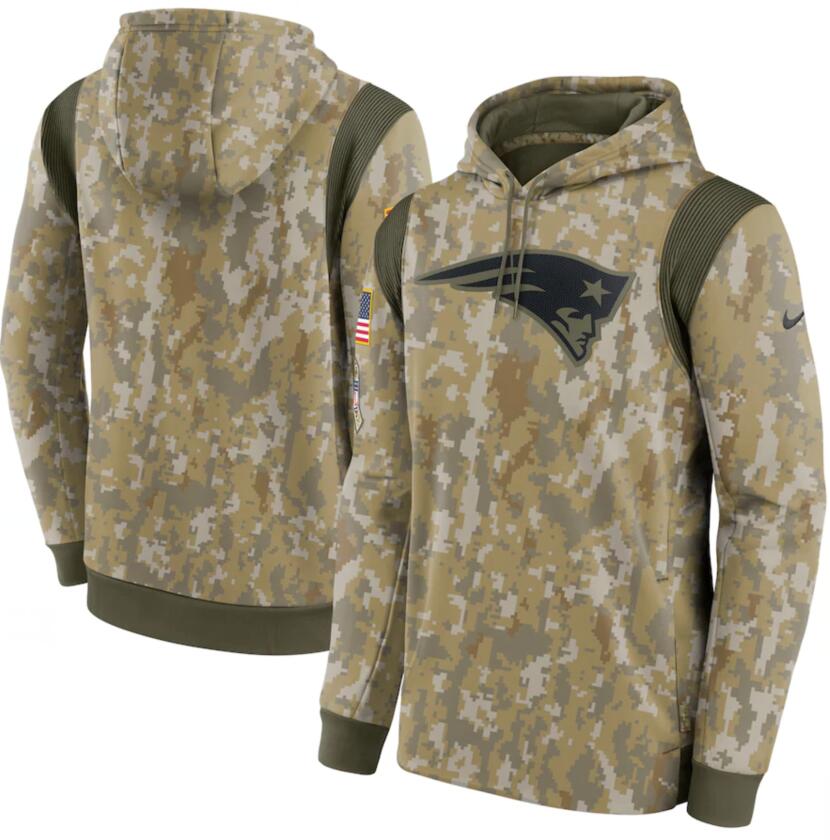 Men's New England Patriots Nike Camo 2021 Salute To Service Therma Performance Pullover Hoodie