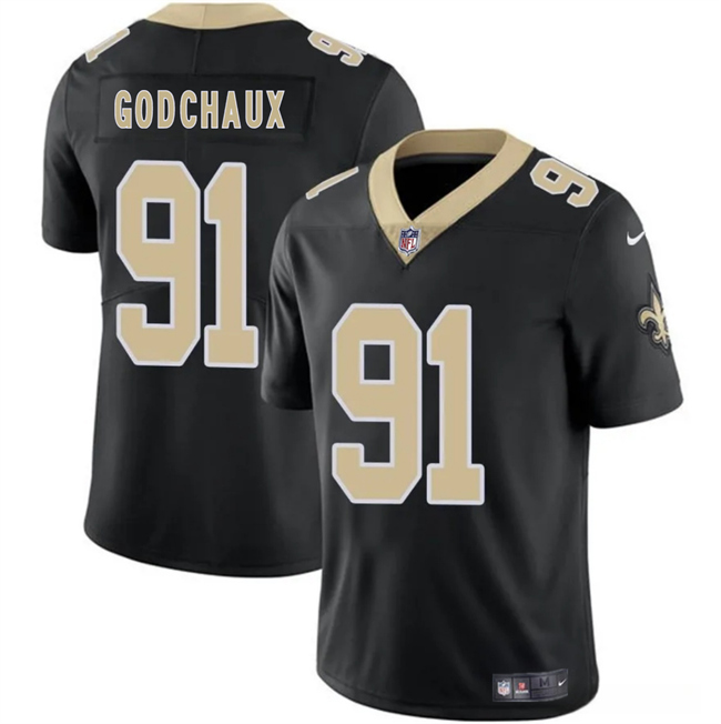 Men's New Orleans Saints 91 Davon Godchaux Black 2025 Vapor Limited Football Stitched Jersey