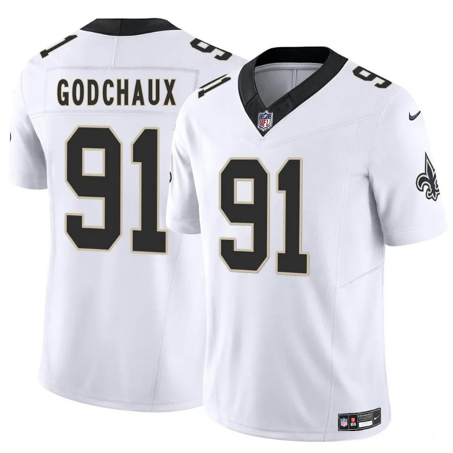 Men's New Orleans Saints 91 Davon Godchaux White 2025 F.U.S.E. Vapor Limited Football Stitched Jersey