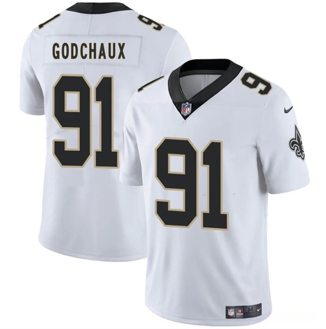 Men's New Orleans Saints 91 Davon Godchaux White 2025 Vapor Limited Football Stitched Jersey