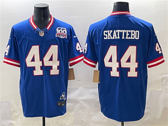 Men's New York Giants 44 Cam Skattebo Royal 2025 Draft F.U.S.E. 100th Season & State Patch Vapor Limited Football Stitched Jersey