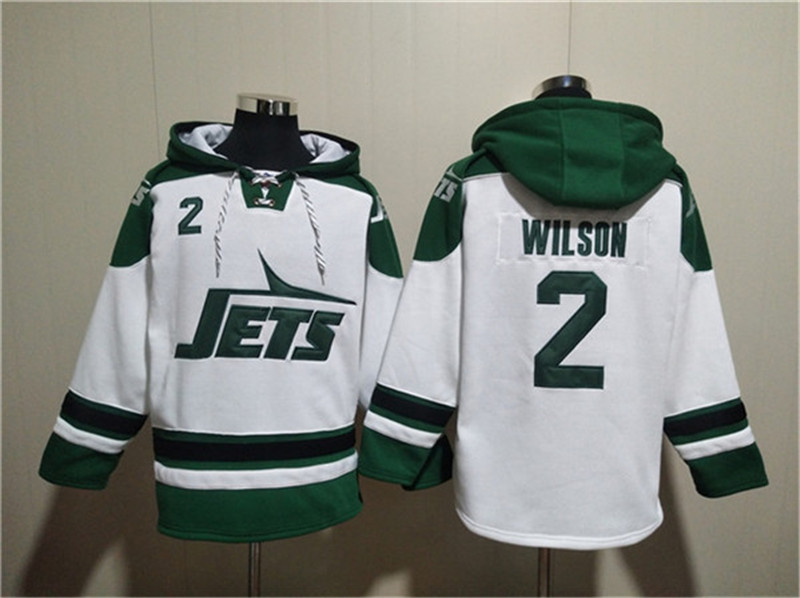 Men's New York Jets 2 Zach Wilson White Ageless Must Have Lace Up Pullover Hoodie