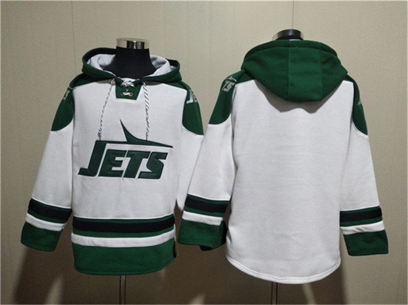 Men's New York Jets Blank White Ageless Must Have Lace Up Pullover Hoodie