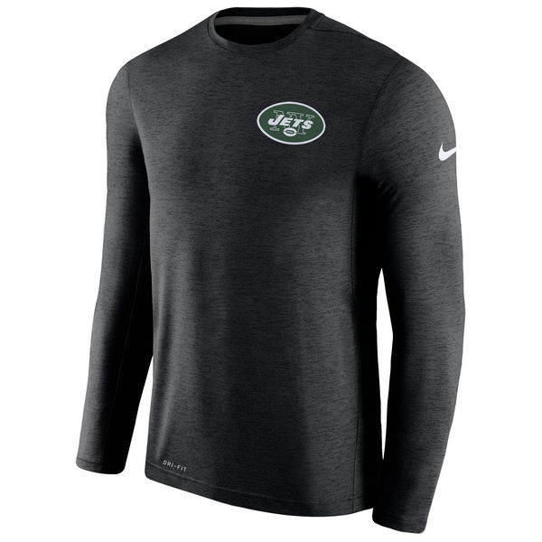 Men's New York Jets  Black Coaches Long Sleeve Performance T Shirt
