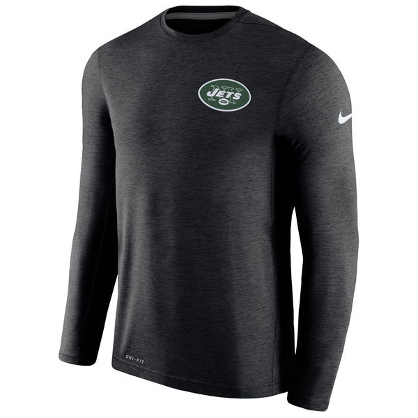 Men's New York Jets  Black Coaches Long Sleeve Performance T Shirt