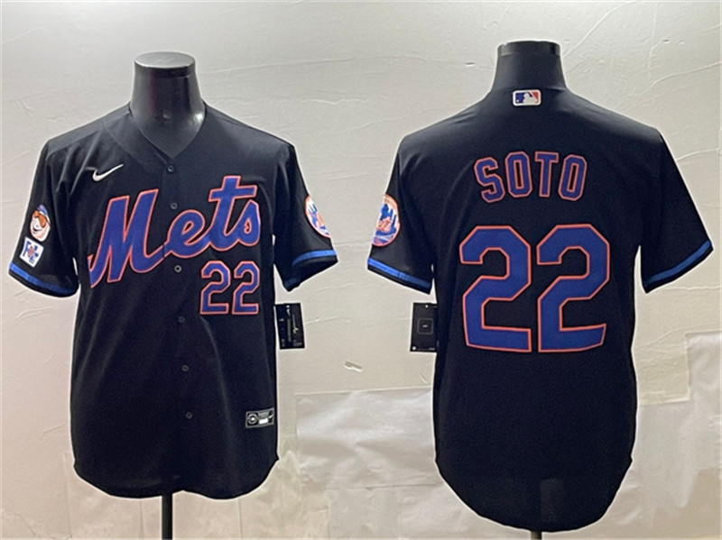 Men's New York Mets 22 Juan Soto Black 2025 Spring Training Cool Base Stitched Baseball Jersey