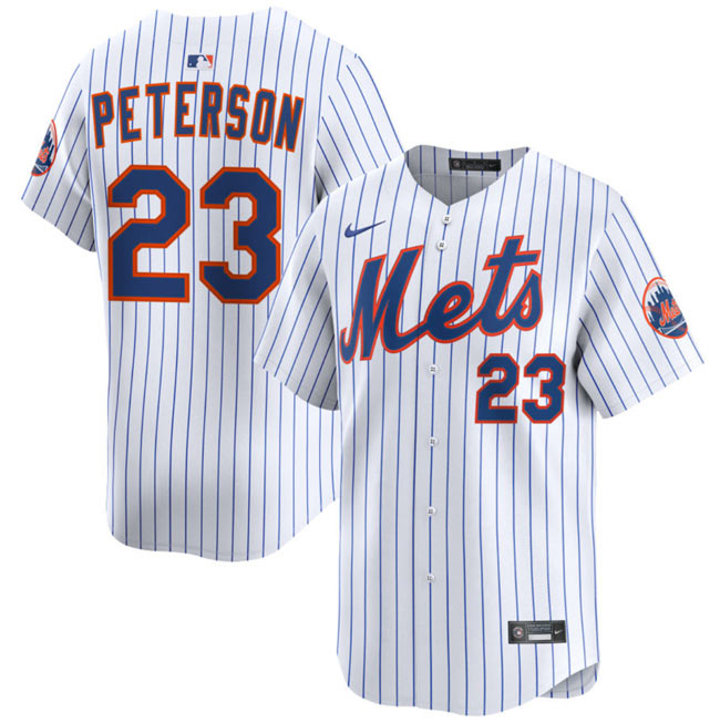 Men's New York Mets 23 David Peterson White 2025 Home Limited Stitched Baseball Jersey