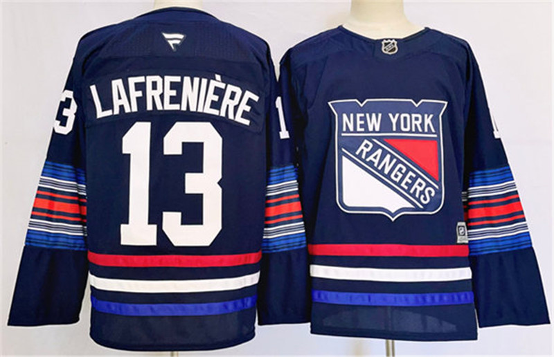 Men's New York Rangers 13 Alexis Lafreniere Navy 2024 25 Stitched Jersey
