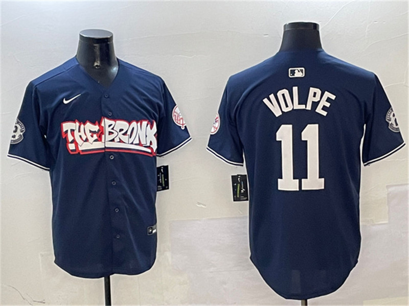 Men's New York Yankees 11 Anthony Volpe Navy Bronx Graffiti Vapor Limited Stitched Baseball Jersey