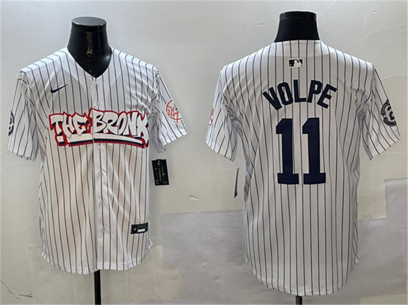 Men's New York Yankees 11 Anthony Volpe White Bronx Graffiti Vapor Limited Stitched Baseball Jersey