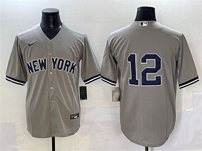 Men's New York Yankees 12 Trent Grisham Grey Cool Base Stitched Baseball Jersey