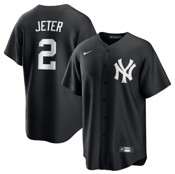 Men's New York Yankees 2 Derek Jeter Black Lights Out Limited Stitched Baseball Jersey