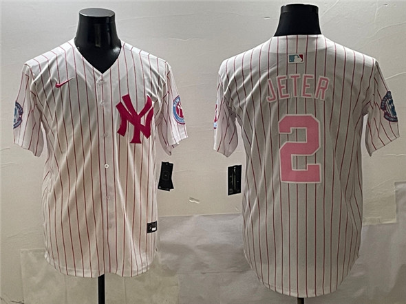 Men's New York Yankees 2 Derek Jeter Pink With Patch Limited Stitched Baseball Jersey