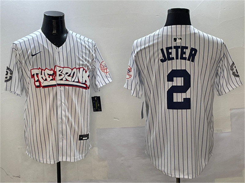 Men's New York Yankees 2 Derek Jeter White Bronx Graffiti Vapor Limited Stitched Baseball Jersey