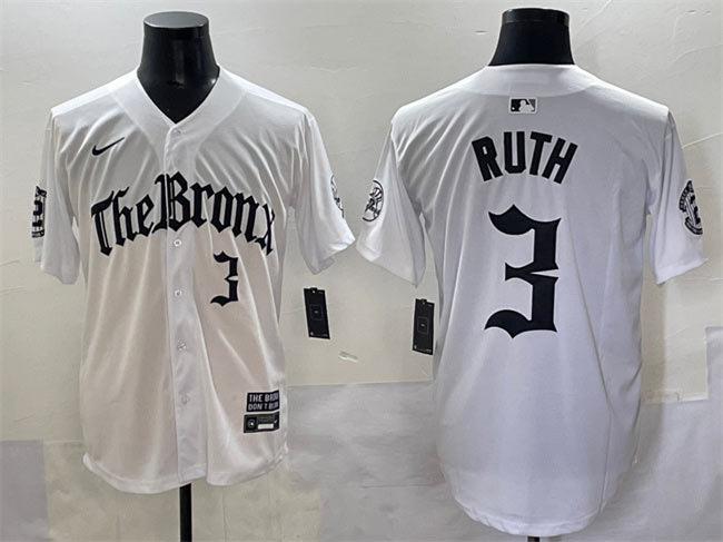 Men's New York Yankees 3 Babe Ruth White 'Gothic Legacy Edition' Vapor Premier Limited Stitched Baseball Jersey