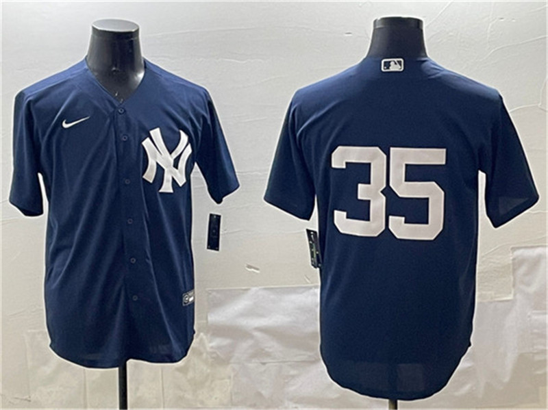 Men's New York Yankees 35 Cody Bellinger Navy Cool Base Stitched Baseball Jersey