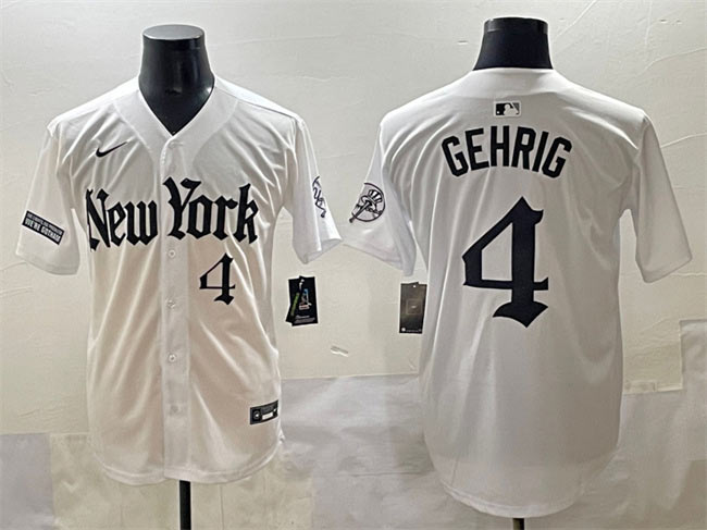 Men's New York Yankees 4 Lou Gehrig White 'Gothic Legacy Edition' Vapor Premier Limited Stitched Baseball Jersey