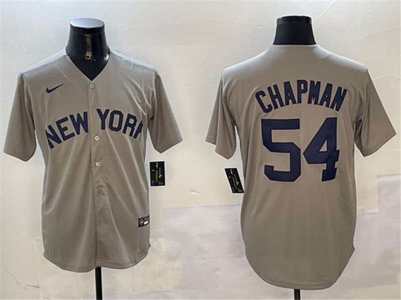 Men's New York Yankees 54 Aroldis Chapman Grey Cool Base Stitched Baseball Jersey