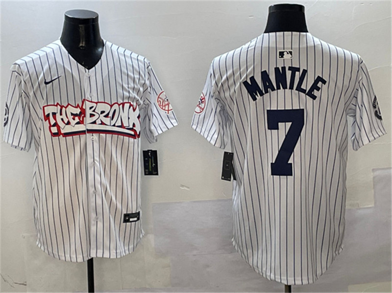 Men's New York Yankees 7 Mickey Mantle White Bronx Graffiti Vapor Limited Stitched Baseball Jersey